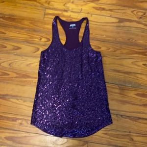 Vintage Express Dark Purple Racer Back Sequin Tank Top--Size XS